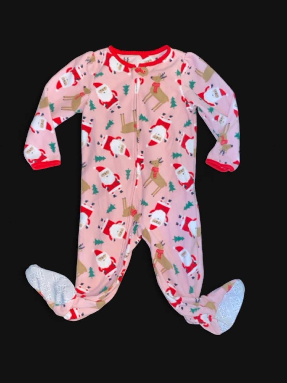Carter's Pink Santa & Reindeer Footed One-Piece Pajamas